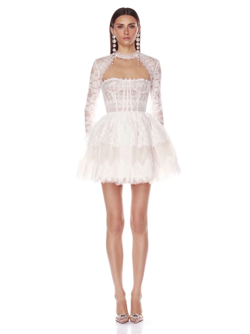 BRONX & BANCO Daphne Lace Long Sleeve Mini Dress, White, Size S, NWT